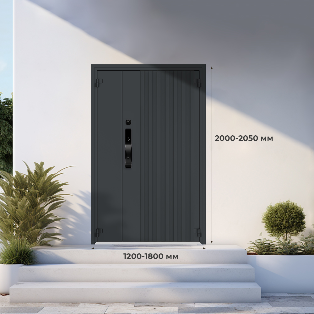 Type 1.1 Asymmetric double-leaf door, ≤2050 mm high, with an active leaf, 3 sealing contours, 2 hinges, cast/attached trim Type 1.1 Asymmetric double-leaf door, ≤2050 mm high, with an active leaf, 3 sealing contours, 2 hinges, cast/attached trim