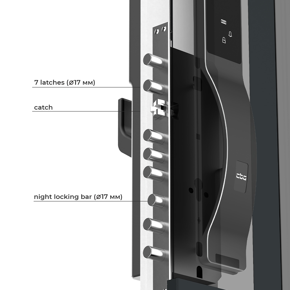 6. Reliable lock system made of stainless steel. If necessary, automalic latch locking function can be activated 6. Reliable lock system made of stainless steel. If necessary, automalic latch locking function can be activated
